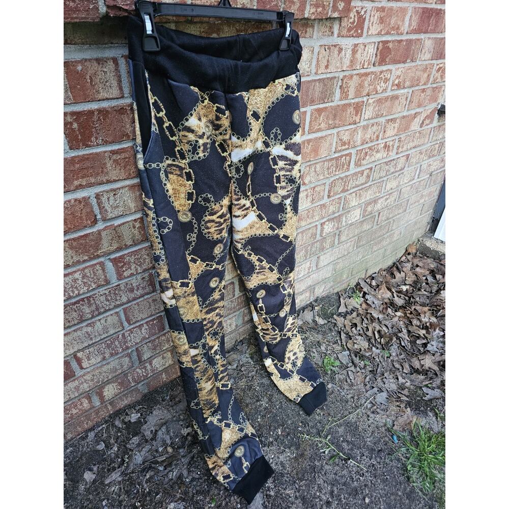 Nobility Medium Baroque Chain Print Joggers Sweatpants Gold Egyptian Artsy Loud